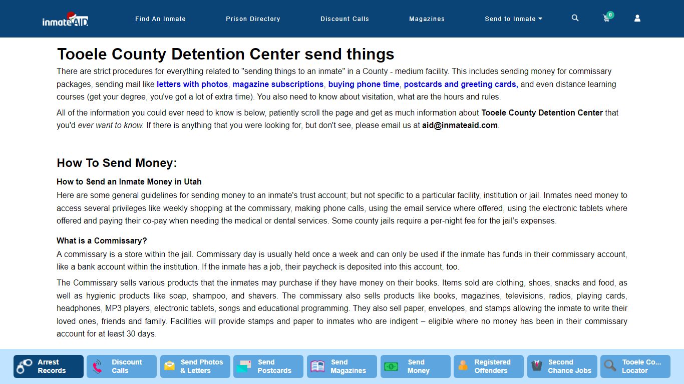 Tooele County Detention Center send things - InmateAid
