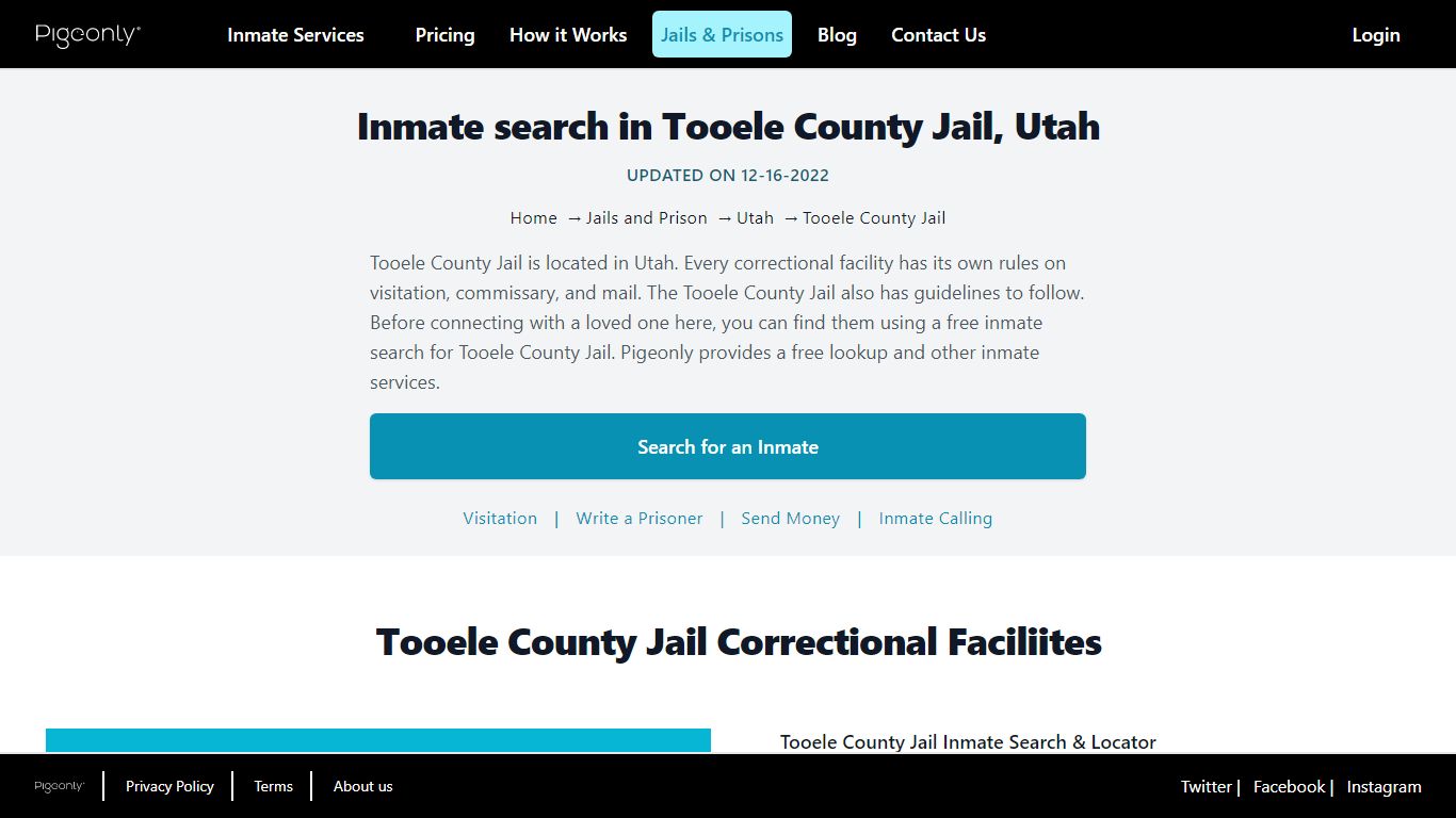 Inmate Search Tooele County Jail, Utah | Pigeonly